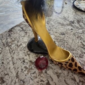 Vintage Decorative High Heel in Cheetah Print w/Jewels on side!
